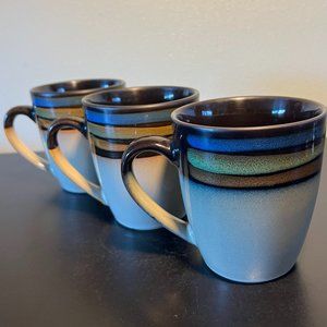 Set of 3 PFALTZGRAFF Galaxy Blue Handcrafted Stoneware Mugs with Reactive Glaze